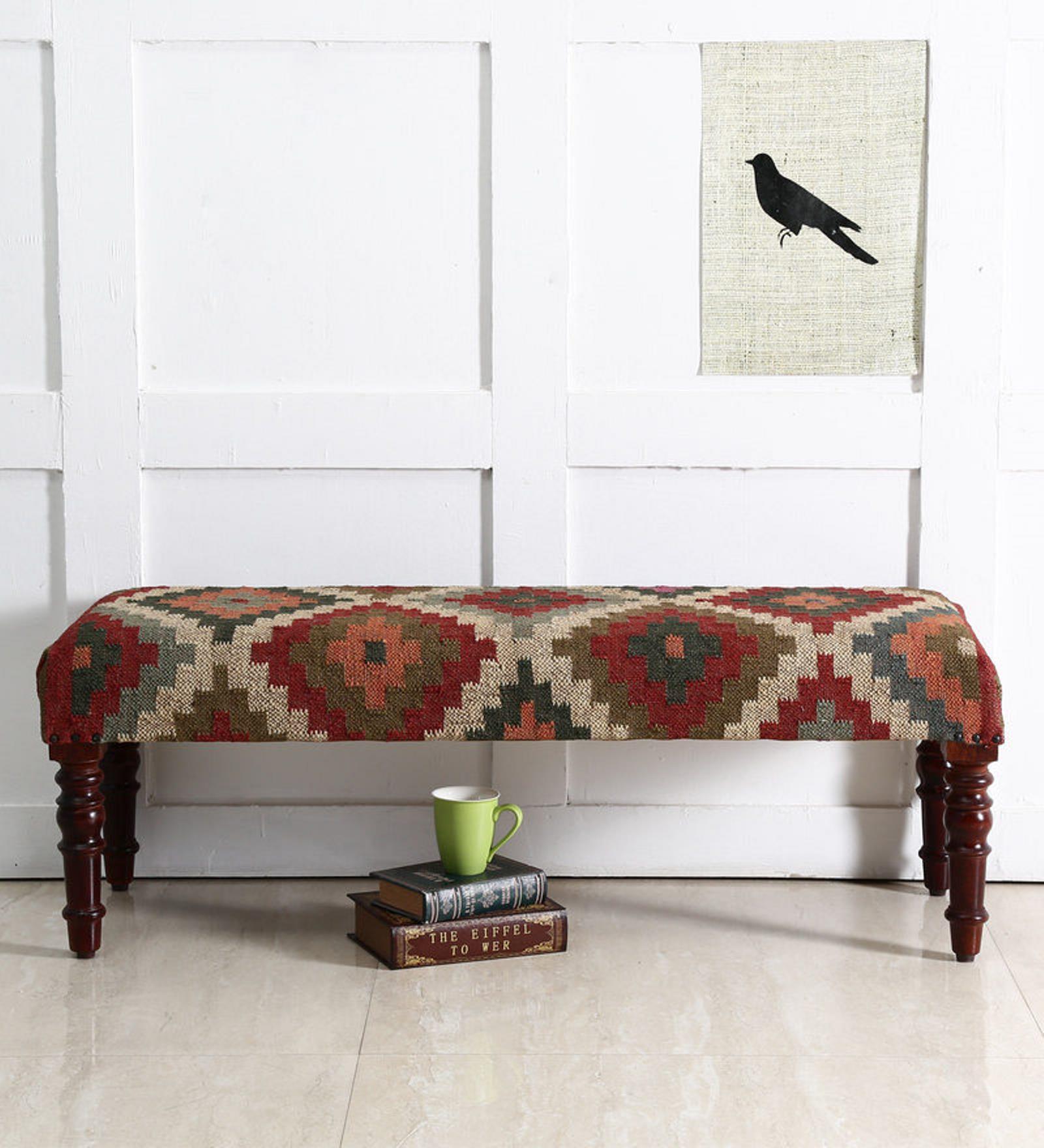 Buy Sivaka Kilim Bench in Honey Oak Finish on Rent Online Benches