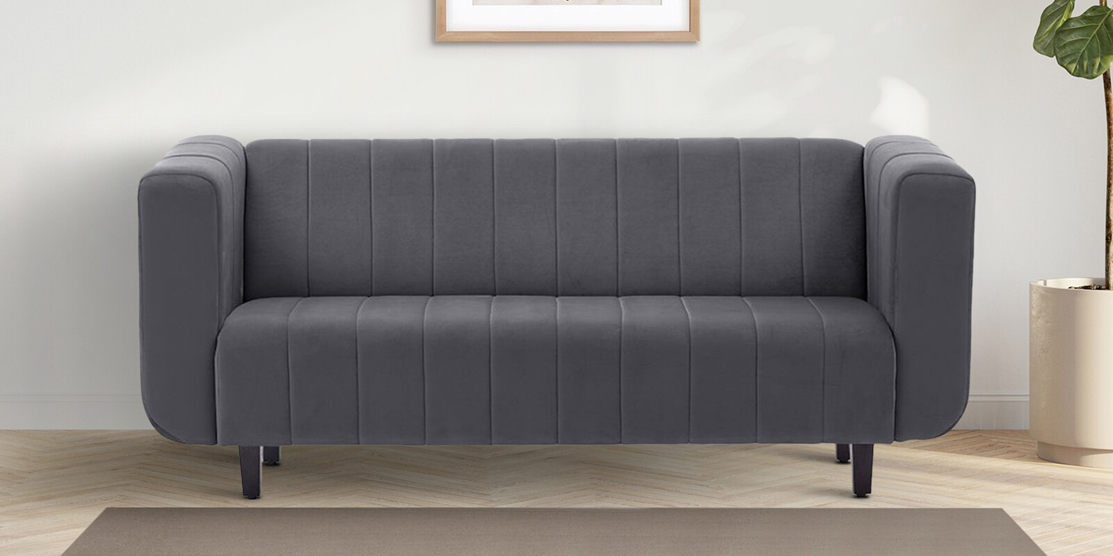 Sicly Velvet 3 Seater sofa in Space Grey Colour