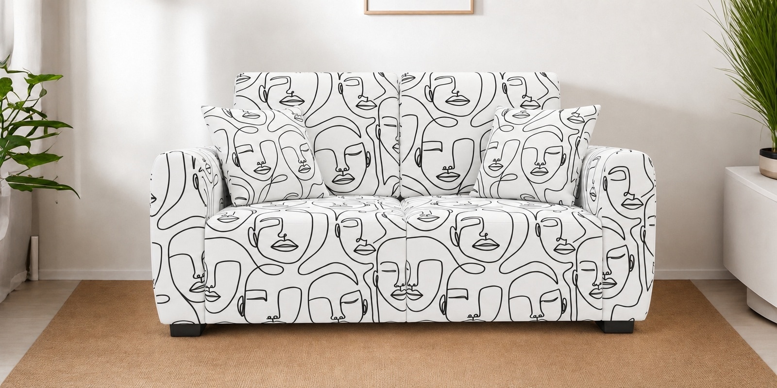   Modern Muse 2 Seater  Upholstered Sofa In White And Black Colour