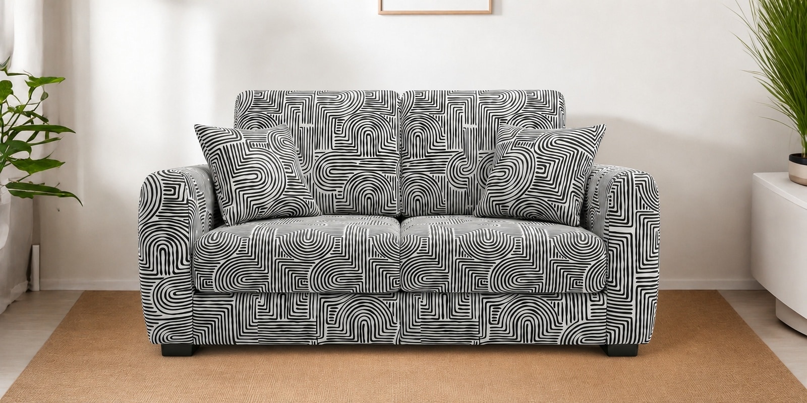  Orion Urban Maze 2 Seater Upholstered Sofa In White And Black Colour