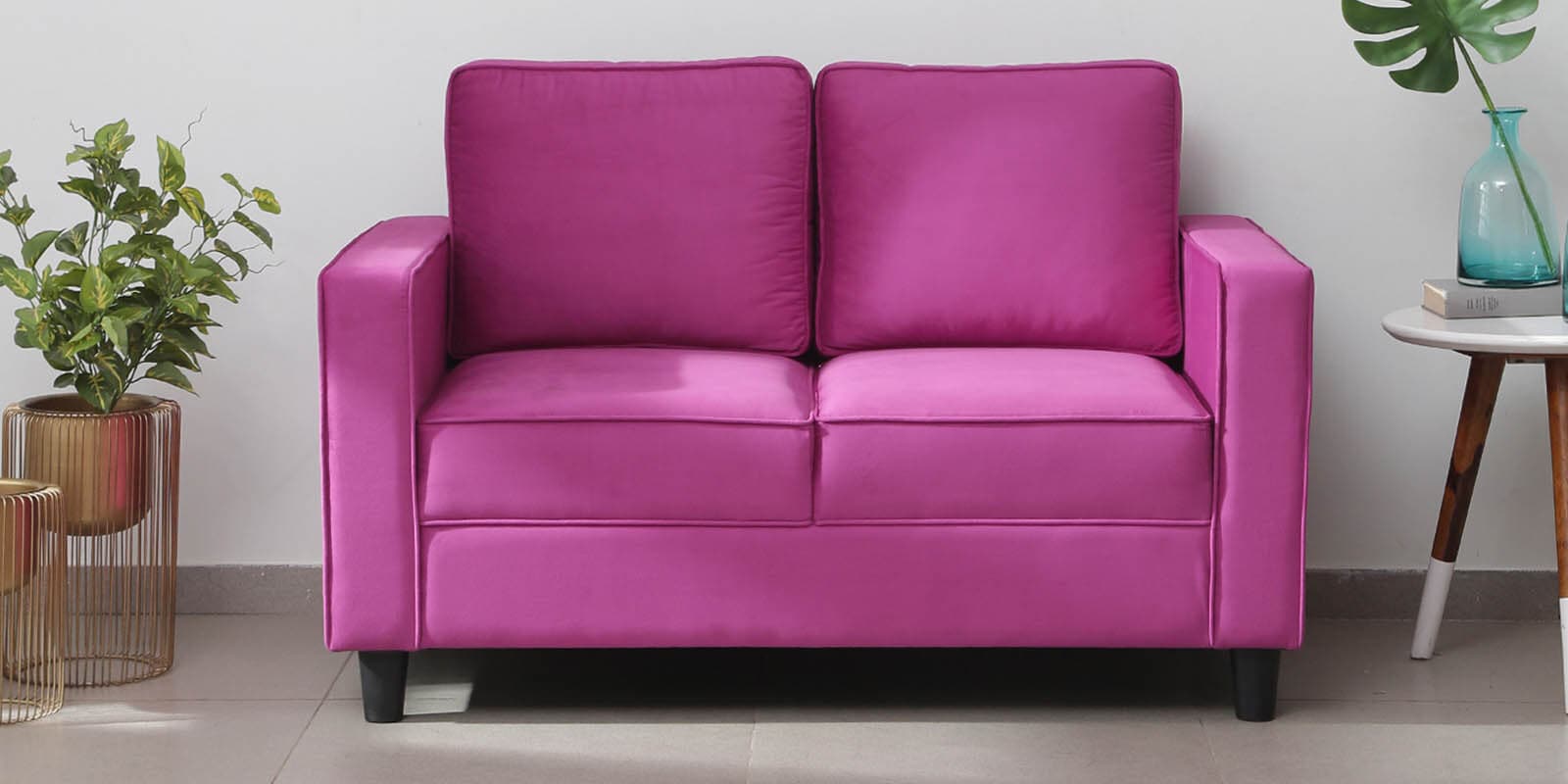 Siya Velvet 2 Seater Sofa in Purple Colour