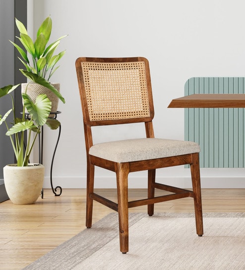 Siam Natural Cane Dining Chair in Walnut Colour, (Set Of 2)