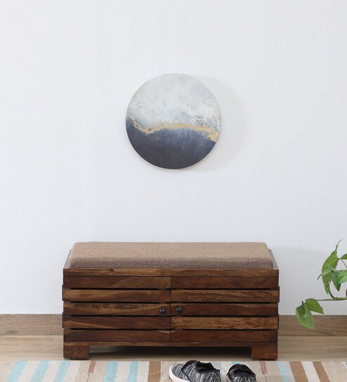 Siena Sheesham Wood Shoe Rack In Scratch Resistant Provincial Teak Finish With Light Beige Cushion