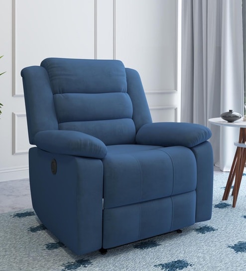 Sierra Velvet 1 Seater Motorised Recliner With Usb Charging In Blue Color
