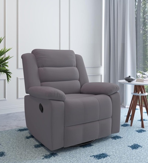 Sierra Velvet 1 Seater Manaul Recliner With Rocker & Swivel In Brown Color