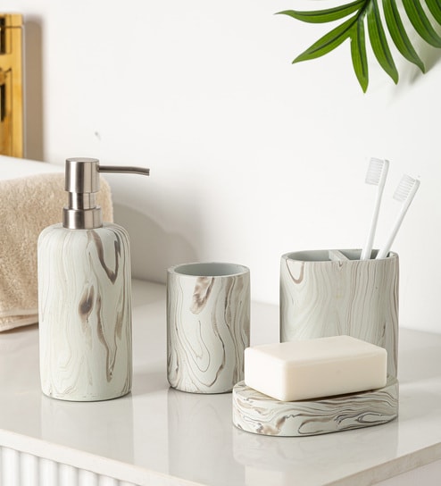 Abstract Marble Signature 4-Piece Bathroom Organizer Set