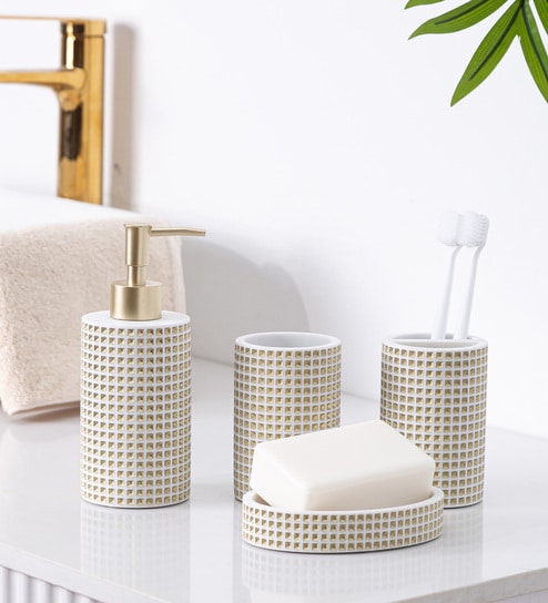 White Golden Signature 4-Piece Bathroom Organizer Set