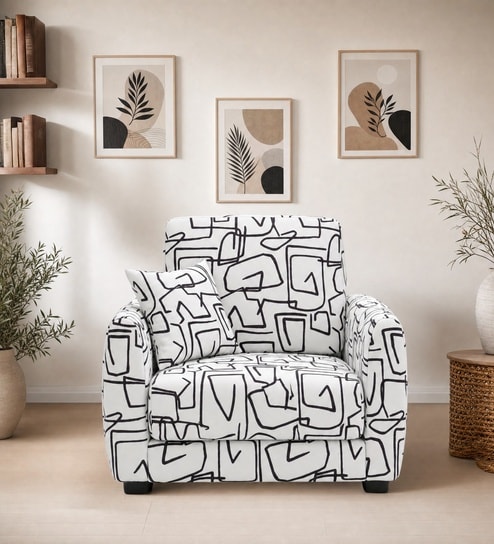 Orion Abstract Linear 1 Seater Sofa In White And Black Colour Orion Abstract Linear 1 Seater Sofa In White And Black Colour