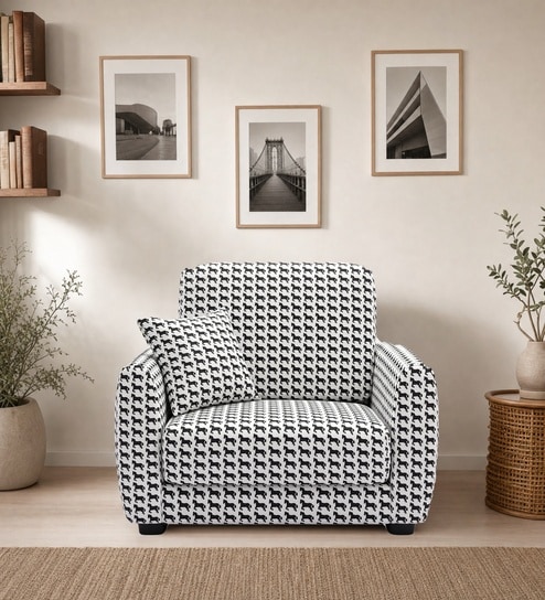 Orion Classic Houndstooth 1 Seater Sofa In White And Black Colour Orion Classic Houndstooth 1 Seater Sofa In White And Black Colour