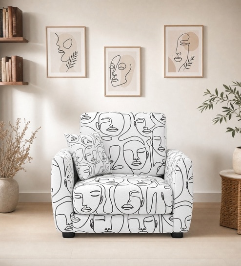 Orion Modern Muse 1 Seater Sofa In White And Black Colour Orion Modern Muse 1 Seater Sofa In White And Black Colour