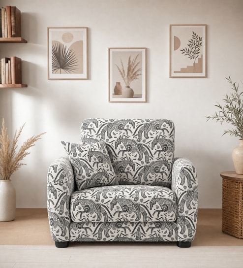 Orion Safari Sketch 1 Seater Sofa In White And Black Colour Orion Safari Sketch 1 Seater Sofa In White And Black Colour