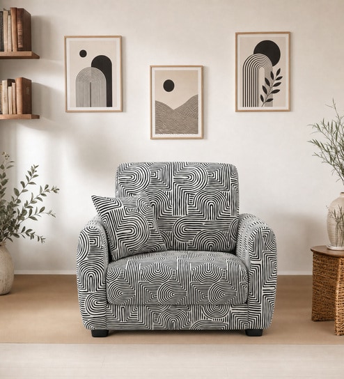 Orion Urban Maze 1 Seater Sofa In White And Black Colour Orion Urban Maze 1 Seater Sofa In White And Black Colour