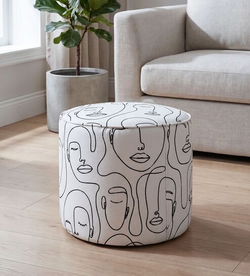 Regent Modern Muse Polyester Fabric Ottoman In Abstract Line Art Design