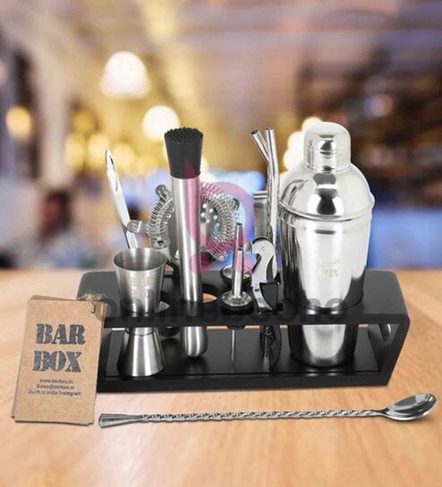 14-Piece Bar Set with Stylish Wooden Display Stand (Rose Gold) – Bar Box