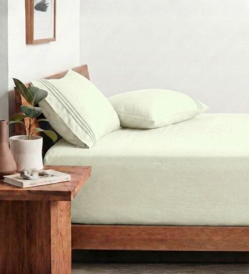 Silver 210 TC Cotton King Size Bedsheet with 2 Embroidered Pillow Covers