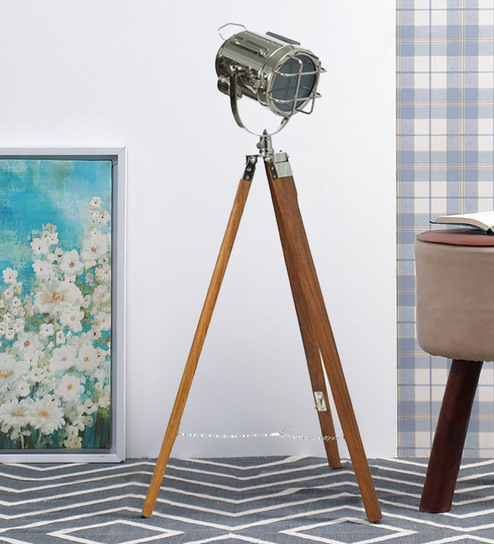 Buy Silver Fabric Shade Tripod Floor Lamp With Metal Base By Regal