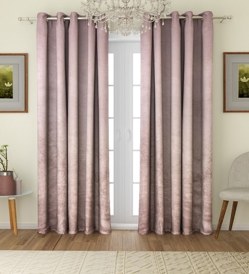 Silver Velvet Solid 7FT Light Filtering Eyelet Door Curtains (Pack of 2)