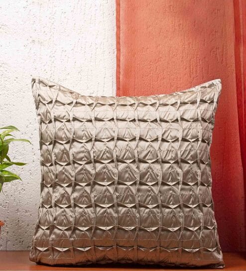 Silver Textured Cotton 16 x 16 Inches Cushion Cover by Zeba