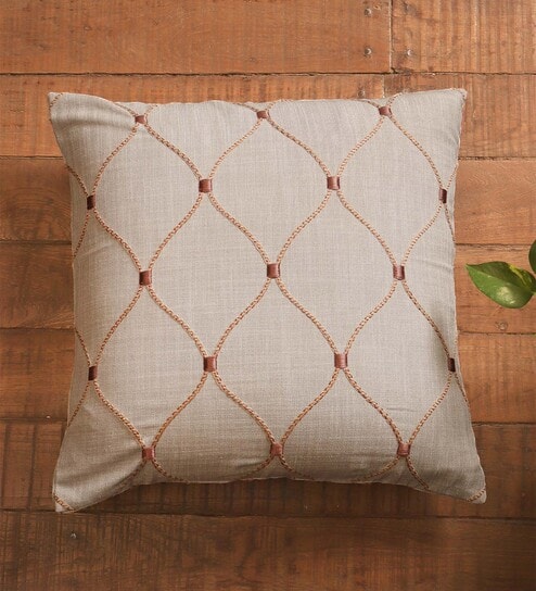 Silver Cotton Geometric 16x16 inches Cushion Cover  by Zeba