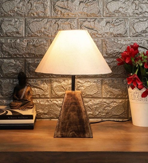 Silver Fabric Shade Table Lamp with Brown Base by Foziq