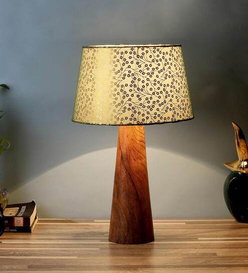 Silver Fabric Shade Table Lamp With Brown Base By Foziq