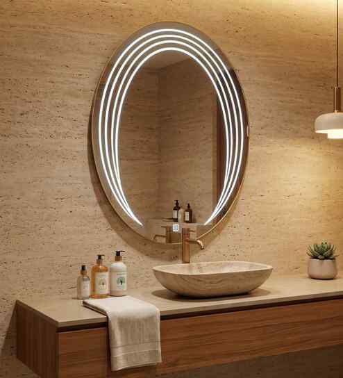 Silver Frameless LED Oval Wall Mirror 24 X 30 In