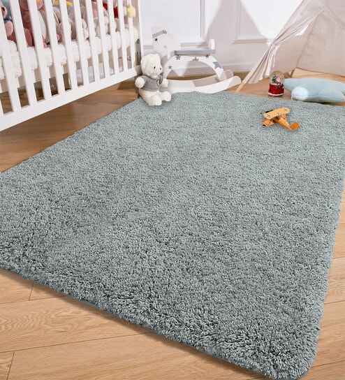 Silver Solidal Microfiber 3 x 5 Feet Machine Made Carpet