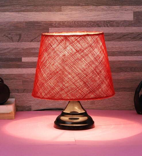 Silver Natural Fiber Shade Table Lamp With Black Base By Foziq