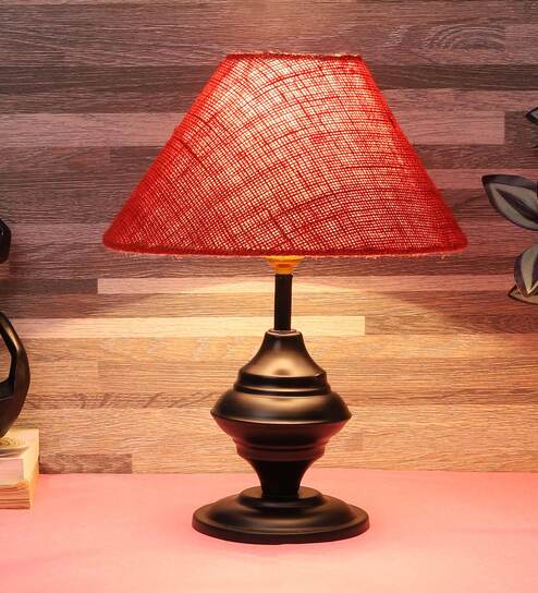 Silver Natural Fiber Shade Table Lamp With Black Base By Foziq