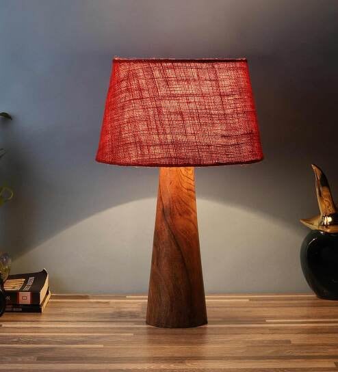 Silver Natural Fiber Shade Table Lamp With Brown Base By Foziq