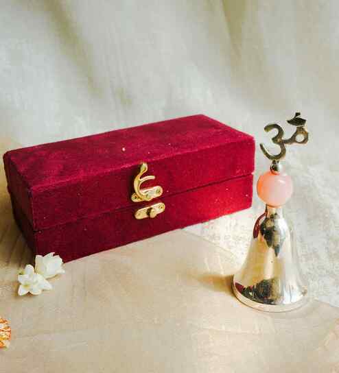 Silver-Plated Shuddh Om Ghanti (Temple Bell)