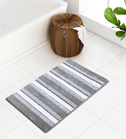 Silver Polyester 24X16 Inches Anti-Skid  Bath Mat