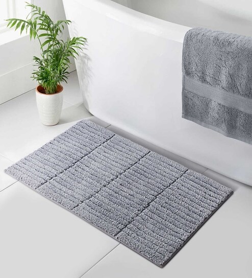 Silver Polyester 24X16 Inches Anti-Skid  Bath Mat