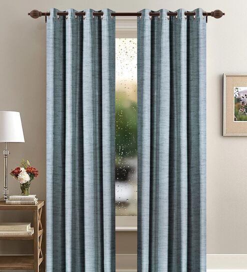 Grey Solid Polyester 9 Ft Blackout Eyelet Door Curtains (Set of 2) by Deco Window