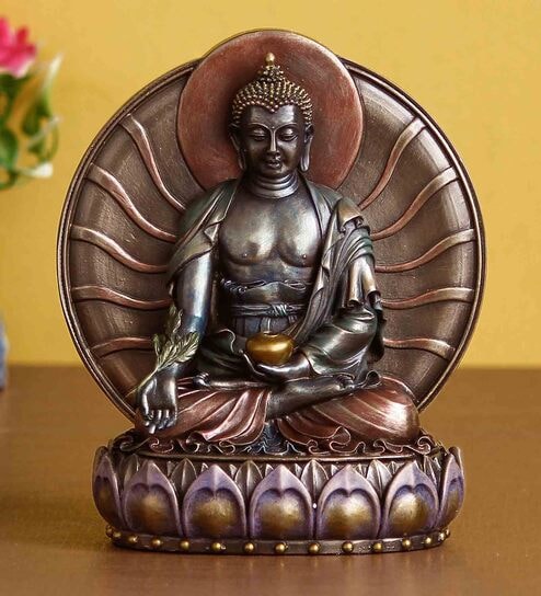 Silver Polyresin and Bronze Fine Finish Meditating Lord Buddha