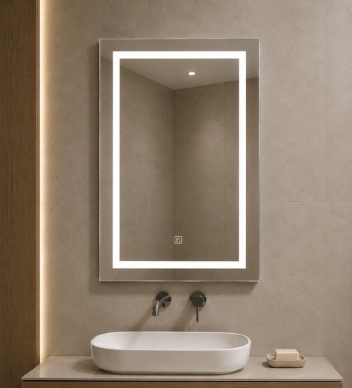 Silver Rectangle Shape LED Wall Mirror
