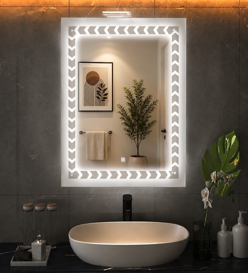 Silver Rectangle Shape LED Wall Mirror