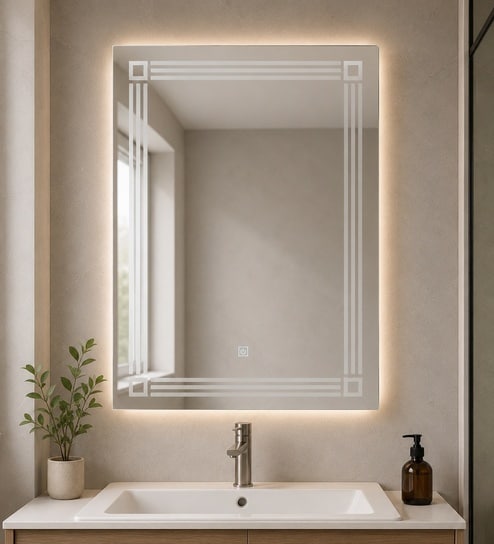 Silver Rectangle Shape LED Wall Mirror