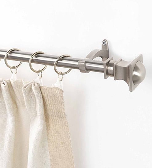 Silver Satin Grey Stainless Steel Curtain Rod (52-144 Inches) With Bracket by Deco Window