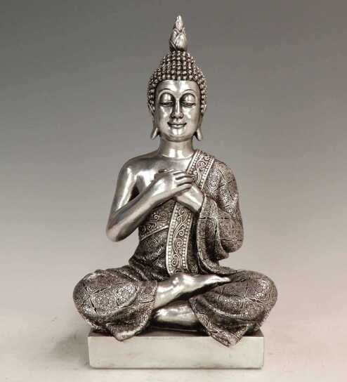Silver Serenity Buddha With Heart Gesture (Silver)