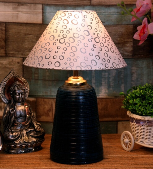White & Silver Shade Table Lamp With Terracotta Base By Foziq