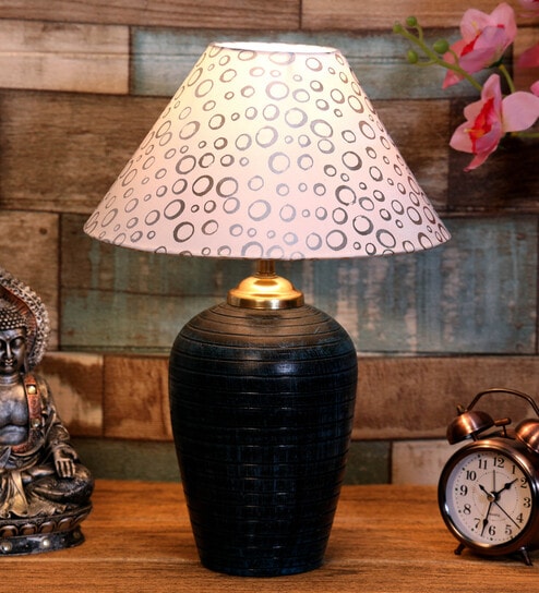 White & Silver Shade Table Lamp With Terracotta Base By Foziq