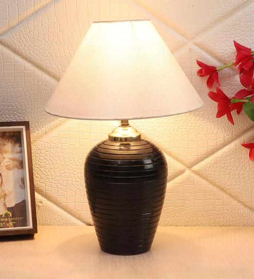 Bezalel Silver Fabric Shade Night Lamp With Teracotta Base By Foziq