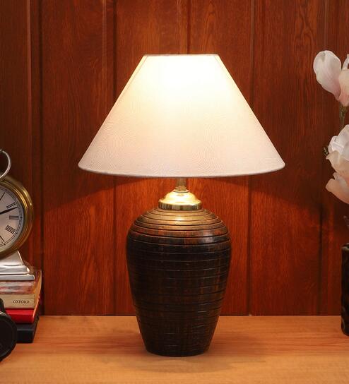 Silver Shade Table Lamp With Brown Base