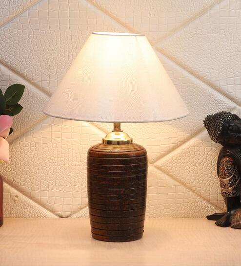 Silver Shade Table Lamp With Brown Terracotta Base by Foziq