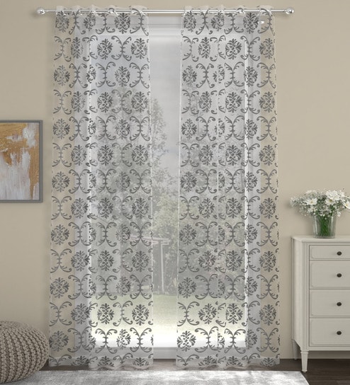 Grey Traditional Polyester 5 Ft Sheer Eyelet Window Curtains (Set of 2) by ROSARAHOME