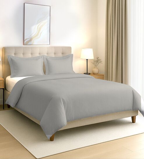 Silver Solid 400 TC Cotton Double Sized Duvet Cover