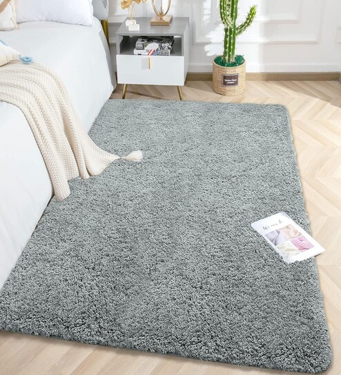 luxe home international Silver Solid Microfiber 4 X 6 Feet Tufted Carpet-picture-14