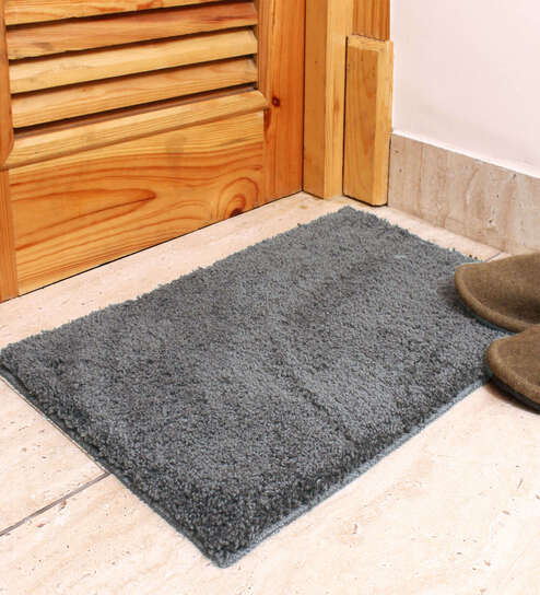 Silver Solid Microfibre 17x12 Inches AntiSkid Door Mat