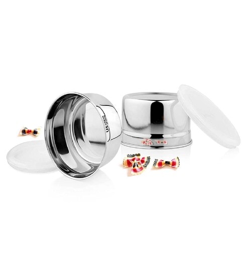 Silver Stainless Steel (Set of 2) Airtight Cookies Canister With Lid